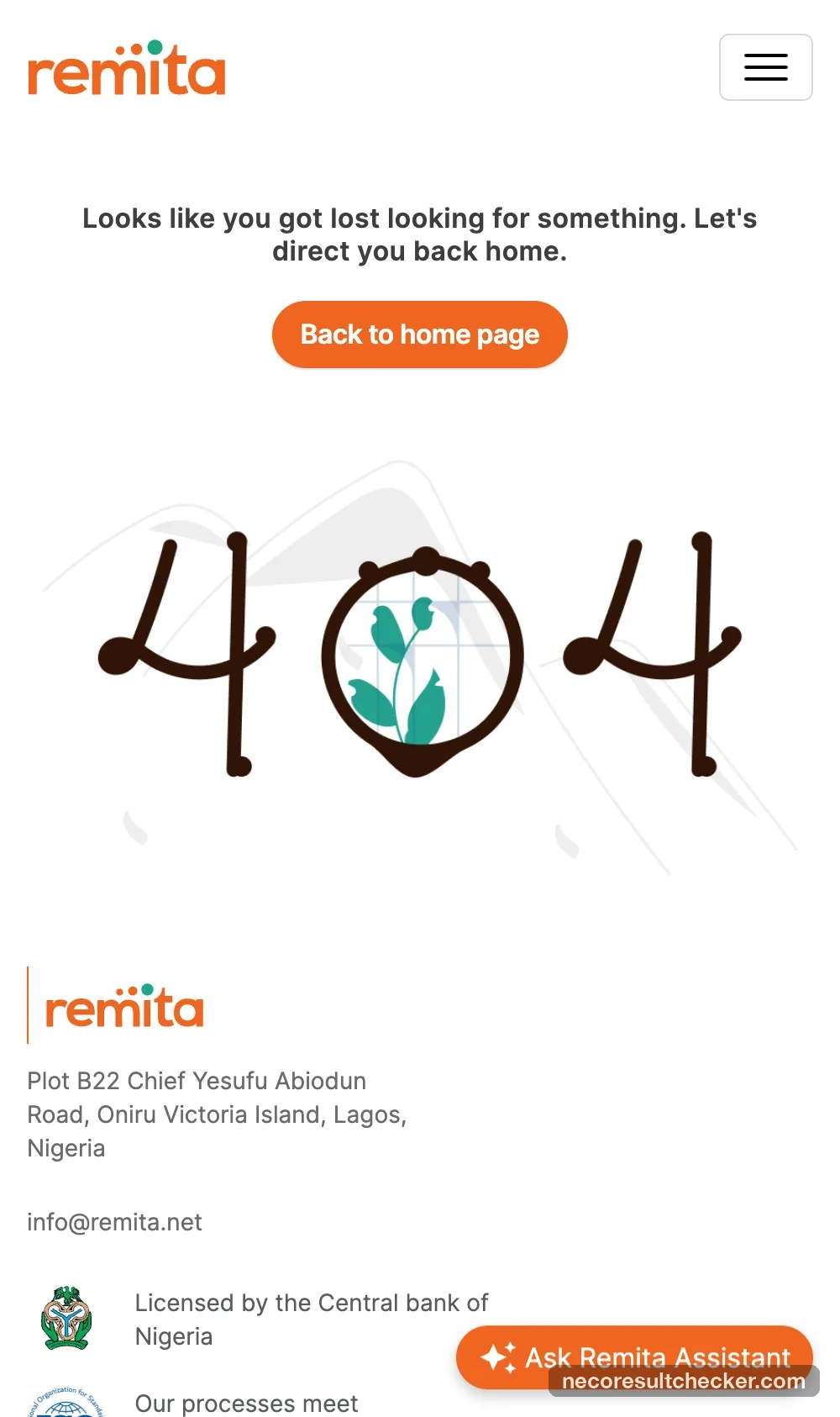 Remita 404 page: Looks like you got lost looking for something